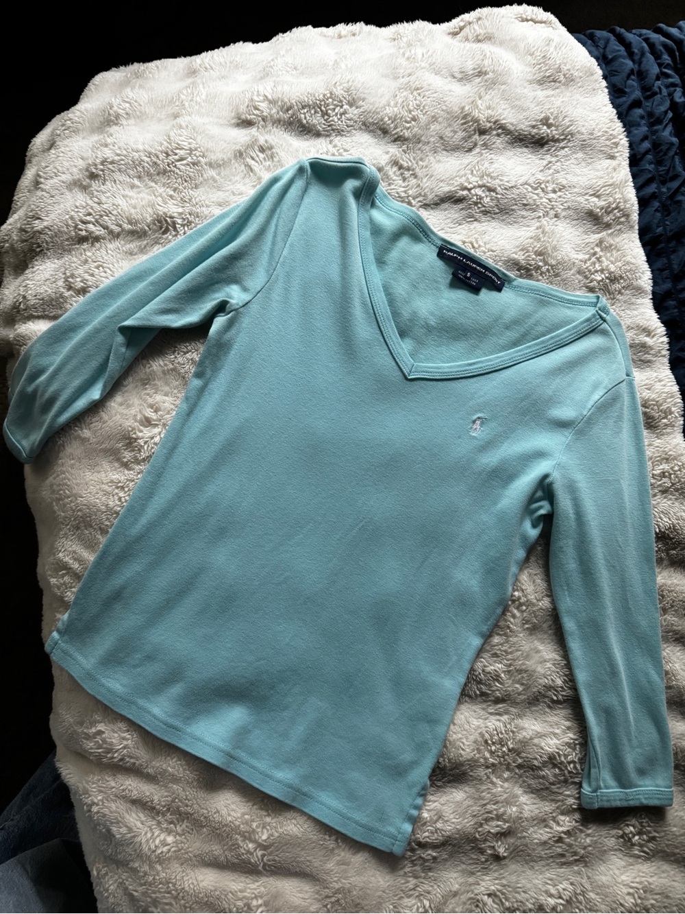 Ralph Lauren Light Aqua V-Neck Long Sleeve Tee